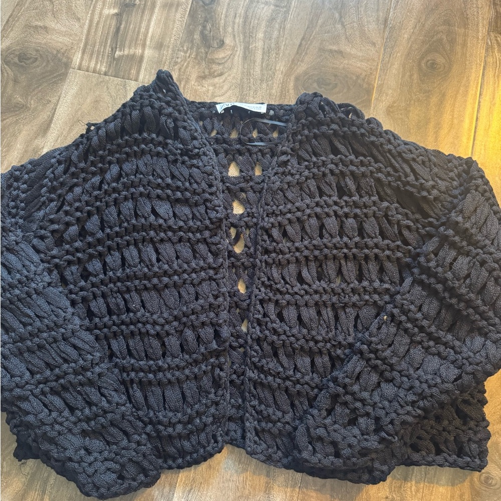 Zara Black Chunky Knit Cardigan Sweater